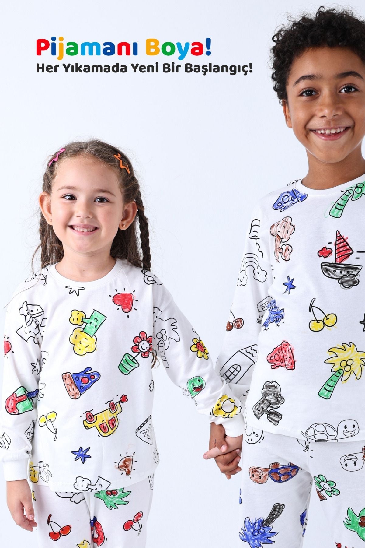 En Sevimli Figürleri Özel Kalemi ile BOYANABİLİR Çocuk Pijama Takımı (Yıkama Sonrası Leke Bırakmaz)