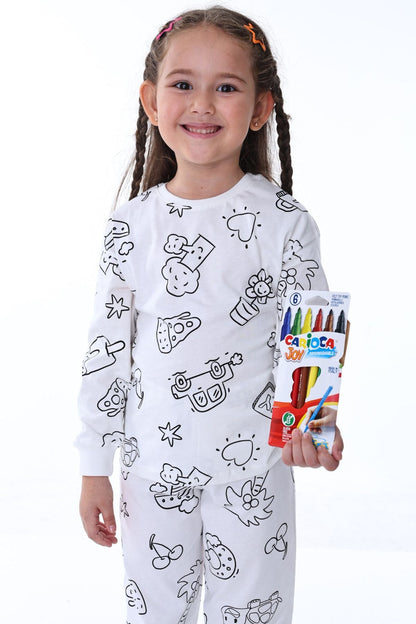 En Sevimli Figürleri Özel Kalemi ile BOYANABİLİR Çocuk Pijama Takımı (Yıkama Sonrası Leke Bırakmaz)