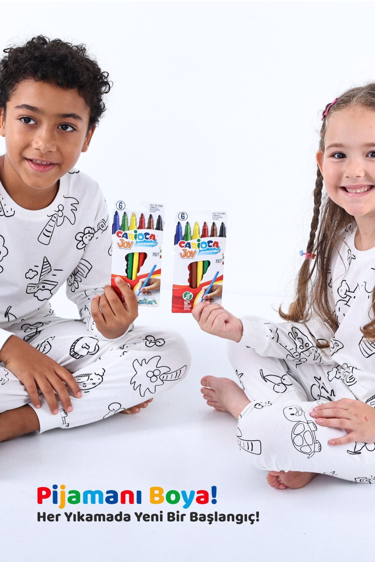 En Sevimli Figürleri Özel Kalemi ile BOYANABİLİR Çocuk Pijama Takımı (Yıkama Sonrası Leke Bırakmaz)